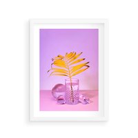 Plakat w ramie 30x40 - Minimalizm i Urok Natury - liście, pastele - rama biała