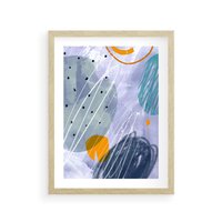 Plakat w ramie 50x70 - Pastelowe Przenikanie - abstrakcyjny plakat do młodzieżowego pokoju, granaty fiolety - rama drewno