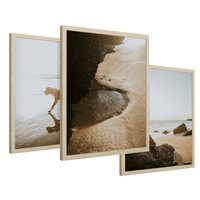 Zestaw obrazy w ramie 40x50 galeria - Zachód, słońca, na, plaży - rama drewno
