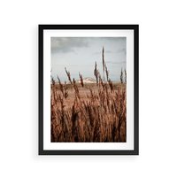 Plakat w ramie 30x40 - Wysokie Trawy w Górskim Krajobrazie - suche trawy, wysokie trawy - rama czarna