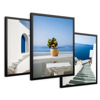 Zestaw obrazy w ramie 50x70 galeria - Santorini, morze, białe, domki - rama czarna