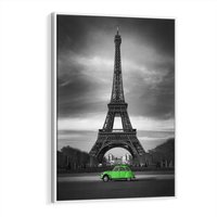Obraz w ramie 50x70 - Paryskie Romantyczne Spotkanie - Eiffla, samochód - rama biała
