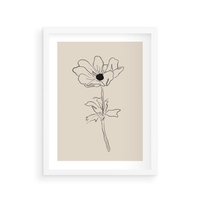 Plakat w ramie 30x40 - Przenikający Dialog - szkic kwiatu, mnimalistyczny szkic - rama biała