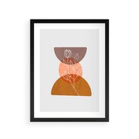 Plakat w ramie 40x50 - Kwiatowa Akwarela - akwarelowe kształty, brąz - rama czarna