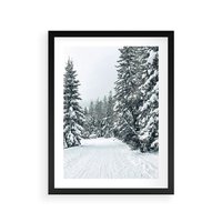 Plakat w ramie 40x50 - Magia Zimy na Obrazie - las, zima - rama czarna