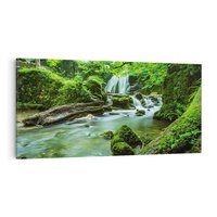 Obraz na płótnie 140x70 - Las przy rzece: potężny wodospad - las, rzeka