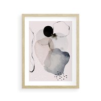 Plakat w ramie 40x50 - Migocące Barwy - abstrakcyjne plamy akwarelowe, czarny szkic - rama drewno