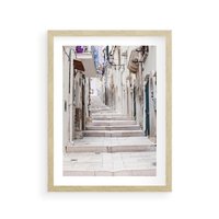 Plakat w ramie 50x70 - Urokliwa uliczka w perspektywie - uliczka, perspektywa - rama drewno