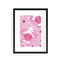 Plakat w ramie 50x70 - Roztańczone Kraby - różowe kwiaty i kraby, abstrakcyjna kompozycja - rama czarna