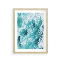 Plakat w ramie 40x50 - Wzburzony Ocean: Widok Z Góry - wzburzony ocean, błękitna woda - rama drewno