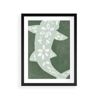 Plakat w ramie 40x50 - Migotliwe Wibracje Zieleni - zielony plakat, abstrakcja przypominająca rybę - rama czarna