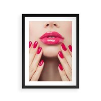 Plakat w ramie 50x70 - Wyrażenie Piękna - paznokcie, usta - rama czarna
