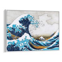 Obraz w ramie 70x50 - Wzburzone Morze - wielka fala w kaganawie, Hokusai - rama biała