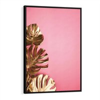 Obraz w ramie 70x100 - Luksusowa Elegancja - złote, liście - rama czarna