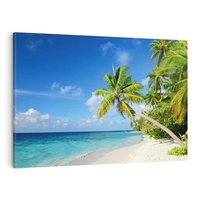 Obraz na płótnie 100x70 - Rajskie Malediwy: Plaża pod palmami - Malediwy, plaża