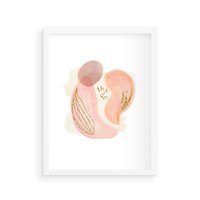 Plakat w ramie 40x50 - Impresje Przenikających Form - abstrakcyjne akwarelowe plamy, minimalizm - rama biała