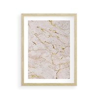 Plakat w ramie 40x50 - Beżowy Marmur i Złoto - marmur, beżowy marmur - rama drewno