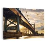Obraz na płótnie 120x80 - Zachód Słońca nad Mostem: Filadelfia USA - Filadelfia, most