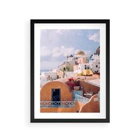 Plakat w ramie 50x70 - Błękit Morza i Białe Domki - Santorini, wyspa - rama czarna