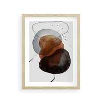 Plakat w ramie 30x40 - Kolorowe Wizje - abstrakcyjne plamy akwarelowe, czarny szkic - rama drewno