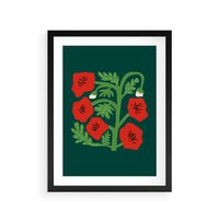 Plakat w ramie 40x50 - Księga Odbić - abstrakcyjna kwiatowa kompozycja, zielone  mocne tło - rama czarna