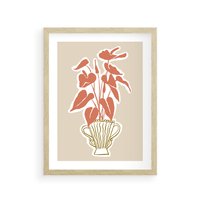 Plakat w ramie 40x50 - Harmonijne Echa - abstrakcyjne kwiaty liście, elegancka kompozycja - rama drewno