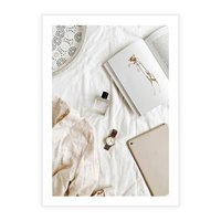 Plakat bez ramy 21x30 - Perfumy, Książka i Moda - kobieca kompozycja, perfumy