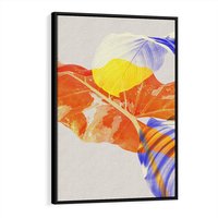 Obraz w ramie 50x70 - Energetyczne Indygo - retro, tropikalne liście - rama czarna