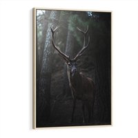 Obraz w ramie 80x120 - Jeleń wśród lasu - jeleń, las - rama drewno