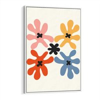 Obraz w ramie 50x70 - Taniec Akwareli - abstrakcyjne wielokolorowe kwiaty, minimalizm - rama biała