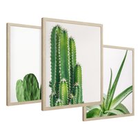 Zestaw obrazy w ramie 40x50 galeria - Kaktusy, minimalizm, boho, nowoczesny - rama drewno