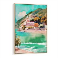 Obraz w ramie 50x70 - Na Zboczu - akwarela, nadmorski pejzaż - rama drewno