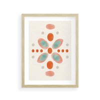 Plakat w ramie 30x40 - Symfonia Natury - abstrakcyjne plamy w odcieniach pomarańczowym, kropki plamki - rama drewno