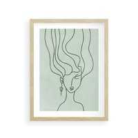 Plakat w ramie 40x50 - Spokojne Objęcia Natury - abstrakcja, zielony szkic - rama drewno