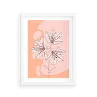 Plakat w ramie 50x70 - Kwiatowa Harmonia - minimalistyczny plakat, pudrowe kwiaty - rama biała