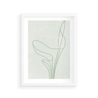 Plakat w ramie 30x40 - Zielona Równowaga Linii - abstrakcyjne delikatne zielone linie, nowoczesny plakat - rama biała