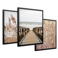 Zestaw obrazy w ramie 50x70 galeria - Trawy, morze, plaża, pampas - rama czarna