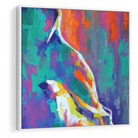 Obraz w ramie 80x80 - Olejne Wibrujące Emocje - abstrakcyjny obraz, różne kolorowe maźnięcia pędzla - rama biała