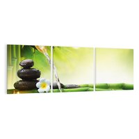 Obraz na płótnie 150x50 - Harmonia natury: Bambus, woda, kamienie - bambus, woda