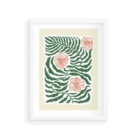 Plakat w ramie 30x40 - Migocące Wzory - abstrakcyjna kompozycja, paprocie - rama biała