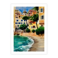 Plakat bez ramy 21x30 - Zamieszkajmy Tu - akwarela, śródziemnomorski klimat