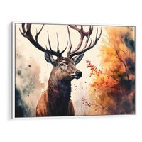 Obraz w ramie 120x80 - Jesienny Monarcha Lasu - grafika komputerowa, na podstawie obrazu - rama biała