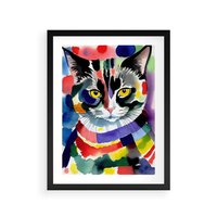 Plakat w ramie 50x70 - Koci Przyjaciel - abstrakcyjny obraz, akwarela - rama czarna