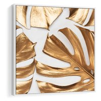 Obraz w ramie 80x80 - Siła Natury - złote, liście - rama biała