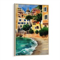 Obraz w ramie 80x120 - Zamieszkajmy Tu - akwarela, śródziemnomorski klimat - rama drewno