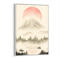 Obraz w ramie 50x70 - Przyroda Japonii - japońska akwarela, góry - rama biała