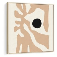 Obraz w ramie 80x80 - Eksploracja Abstrakcji - beżowa absrakcyjna kompozycja, czarny akcent - rama drewno