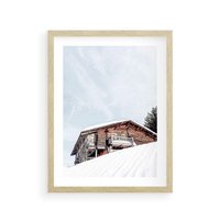 Plakat w ramie 40x50 - Spokój Górskiej Zimy - chatka w górach, domek górski - rama drewno
