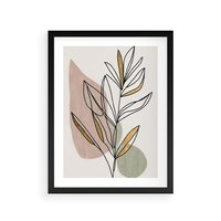 Plakat w ramie 30x40 - Impulsy Subtelnej Harmonii - abstrakcyjny obraz boho, liście - rama czarna