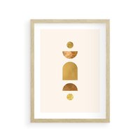 Plakat w ramie 40x50 - Abstrakcyjne Wzory - geometryczne złote kształty, tekstura - rama drewno
